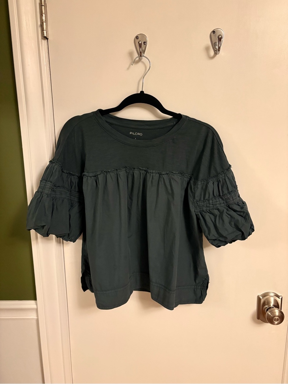 Pilcro Teal Puff-Sleeve Blouse